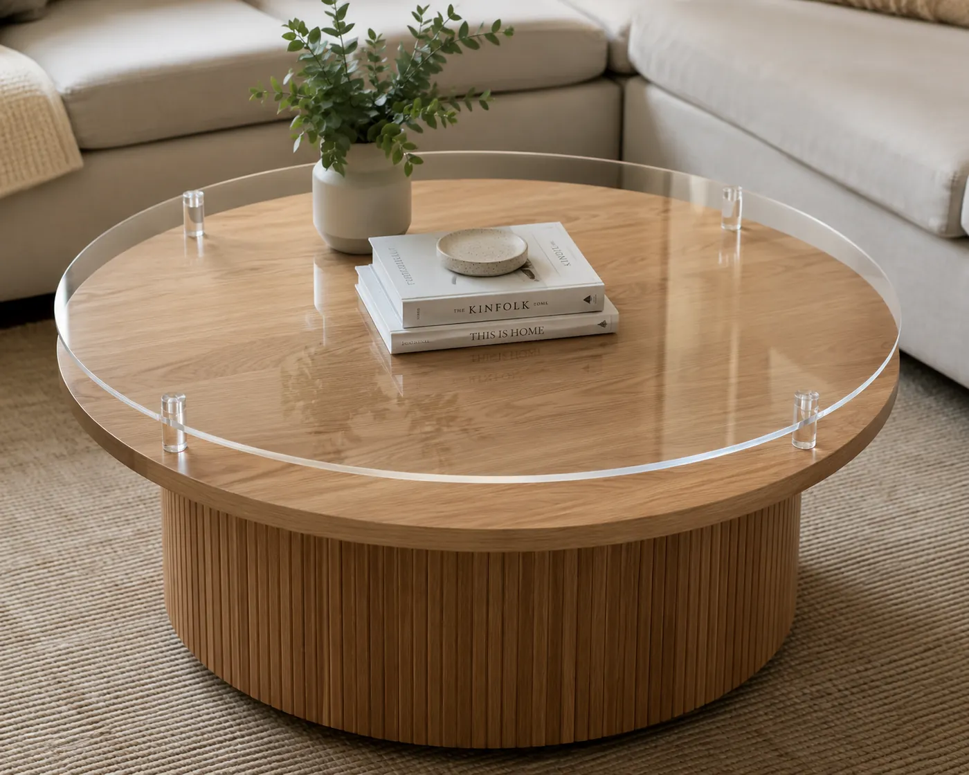 Dessus de table protégé par une feuille d'acrylique transparent découpée sur mesure